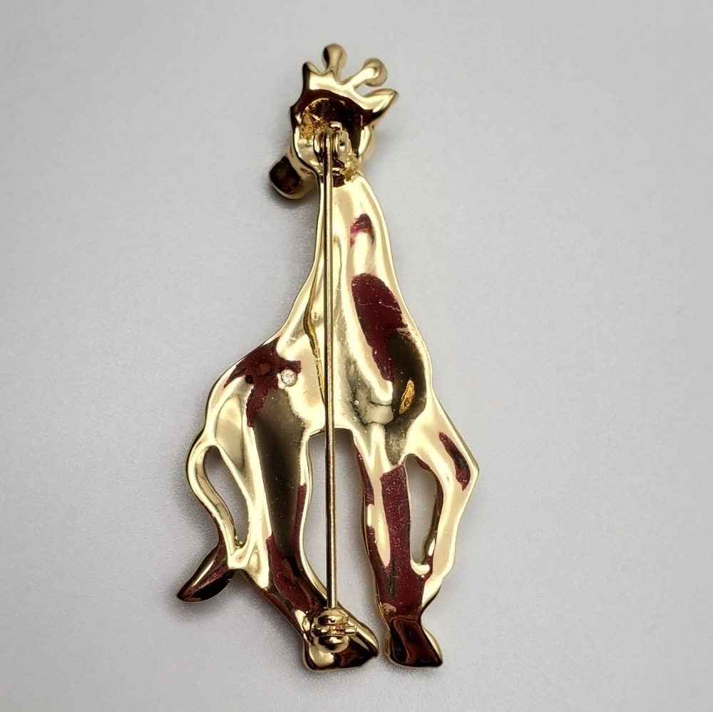 Vintage Large Gold-tone Pave Rhinestone Giraffe Brooch Black Enamel Accents - Picture 6 of 7